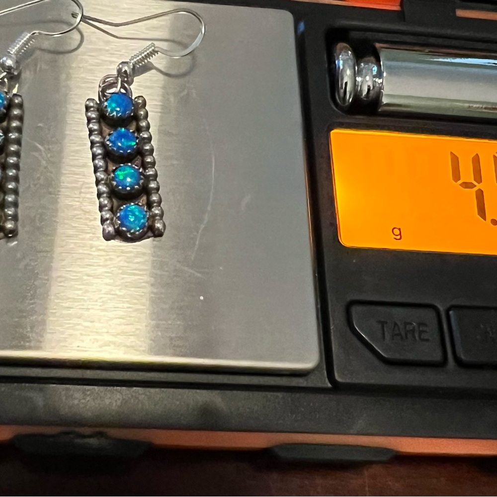 Opal Blue and Sterling Silver Snake eyes Dangle Earrings - Picture 5 of 5